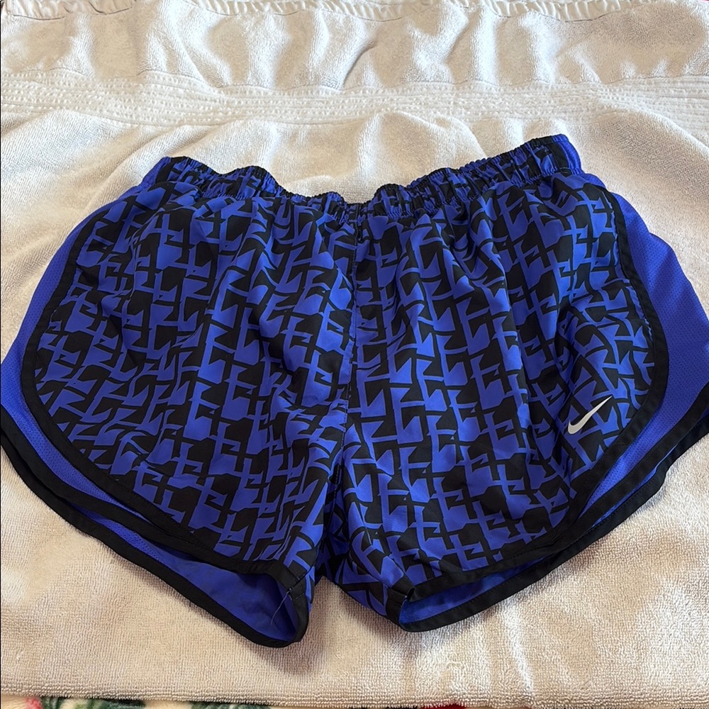 Nike Blue and Black Athletic Shorts with Geometric Design